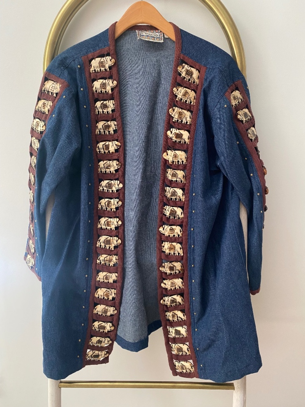 Vintage Molato Denim Maxi Heavy Coat Bone Animal Inserts Oversized Size L